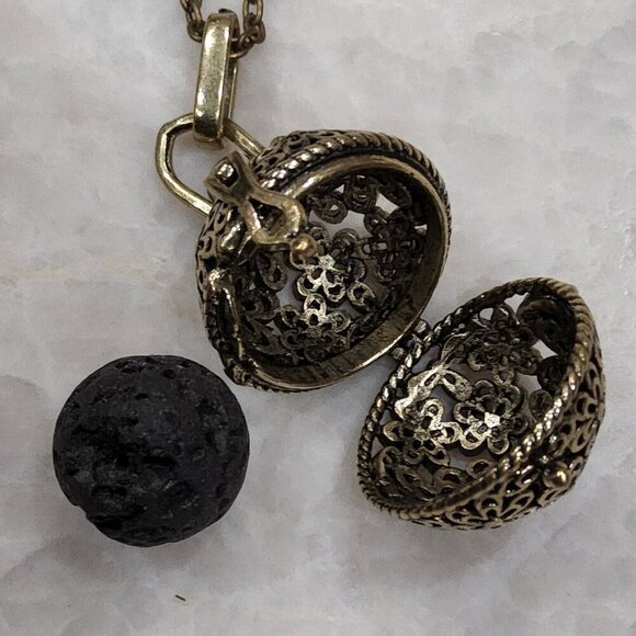 Filigree Diffuser Necklace, Lava Stone - Picture 1 of 4